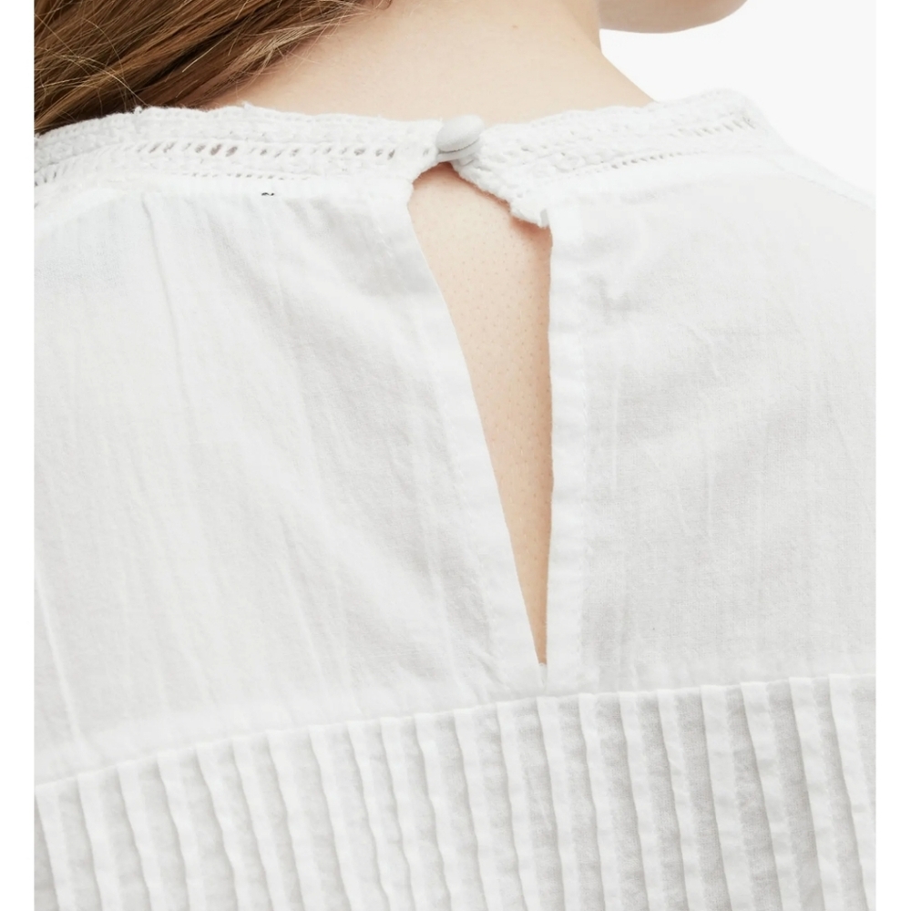 All Saints Elaia Bright White Eyelet Embroidered Semi Sheer Pleated Cotton Top 0 - Picture 3 of 9